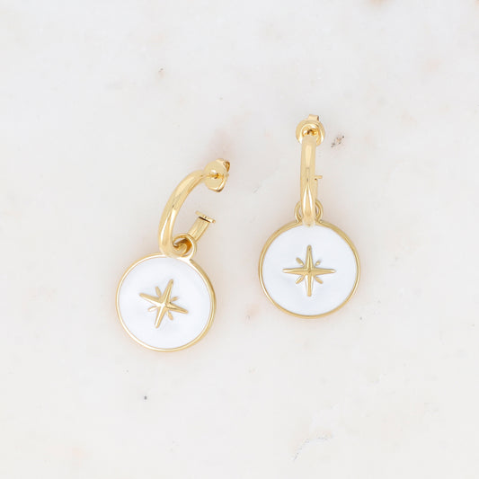 Créoles à puce avec pendant rond émaillé, étoile 2,1 x 4 CM.