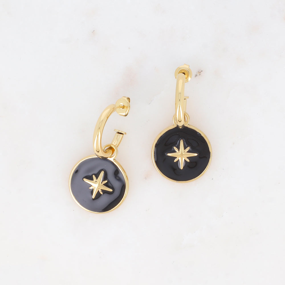 Créoles à puce avec pendant rond émaillé, étoile 2,1 x 4 CM.