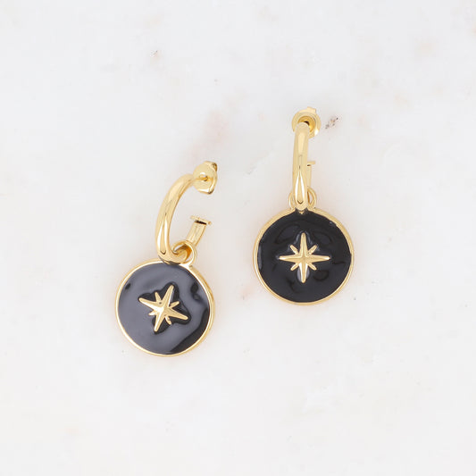 Créoles à puce avec pendant rond émaillé, étoile 2,1 x 4 CM.