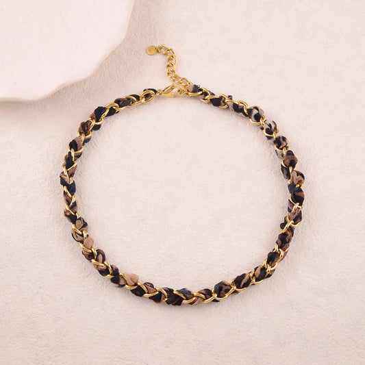 Collier en maille avec tissu (41.5+5CM)