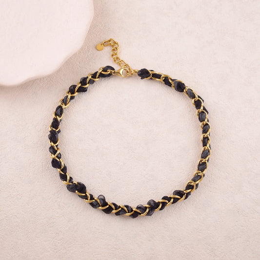 Collier en maille avec tissu (41.5+5CM)