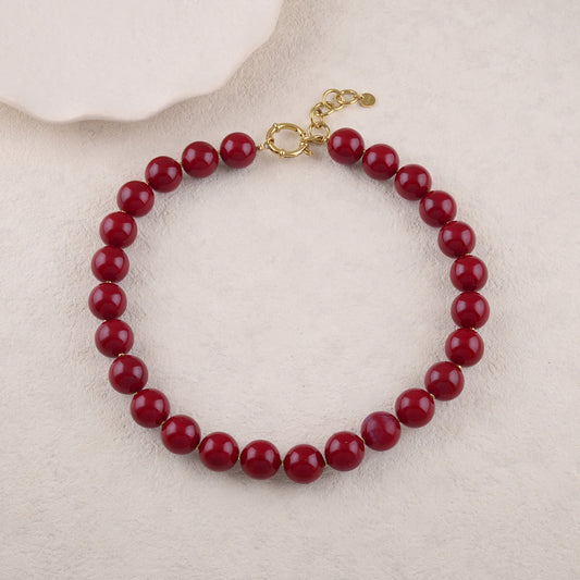 Collier avec perles en résine effet nacré - Diamètre perle: 1,4 cm (41+5CM)