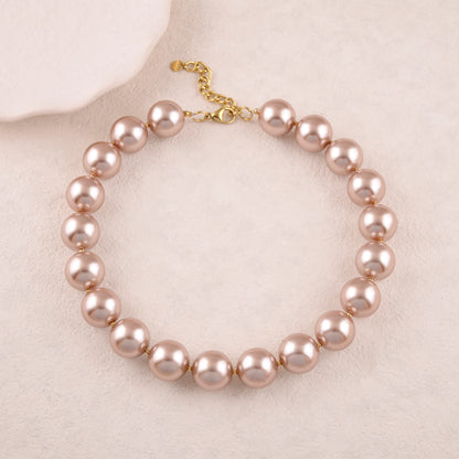 Collier avec perles en résine effet nacré - Diamètre perle : 1,8 cm (41+5CM)