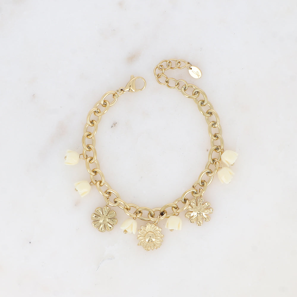 Bracelet - breloques de roses florales en acétate blanc 17+3 cm