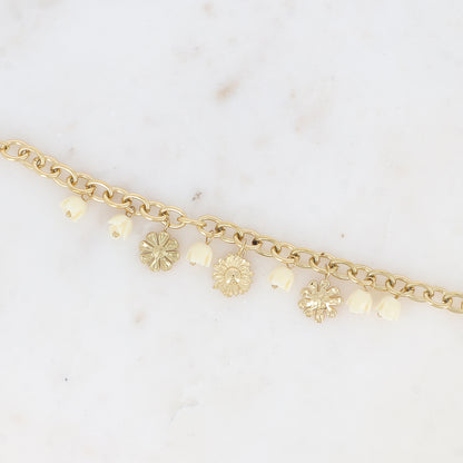 Bracelet - breloques de roses florales en acétate blanc 17+3 cm