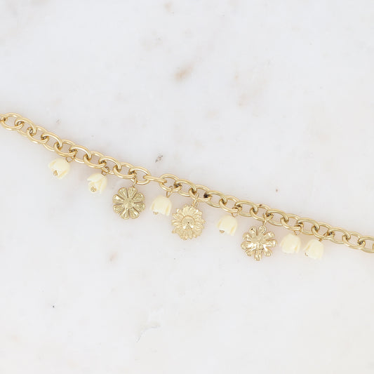 Bracelet - breloques de roses florales en acétate blanc 17+3 cm
