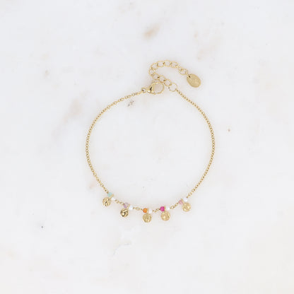 Bracelet - pampilles rondes texturées, perles oxydes de zirconium et perles d'eau douce 16+3 cm