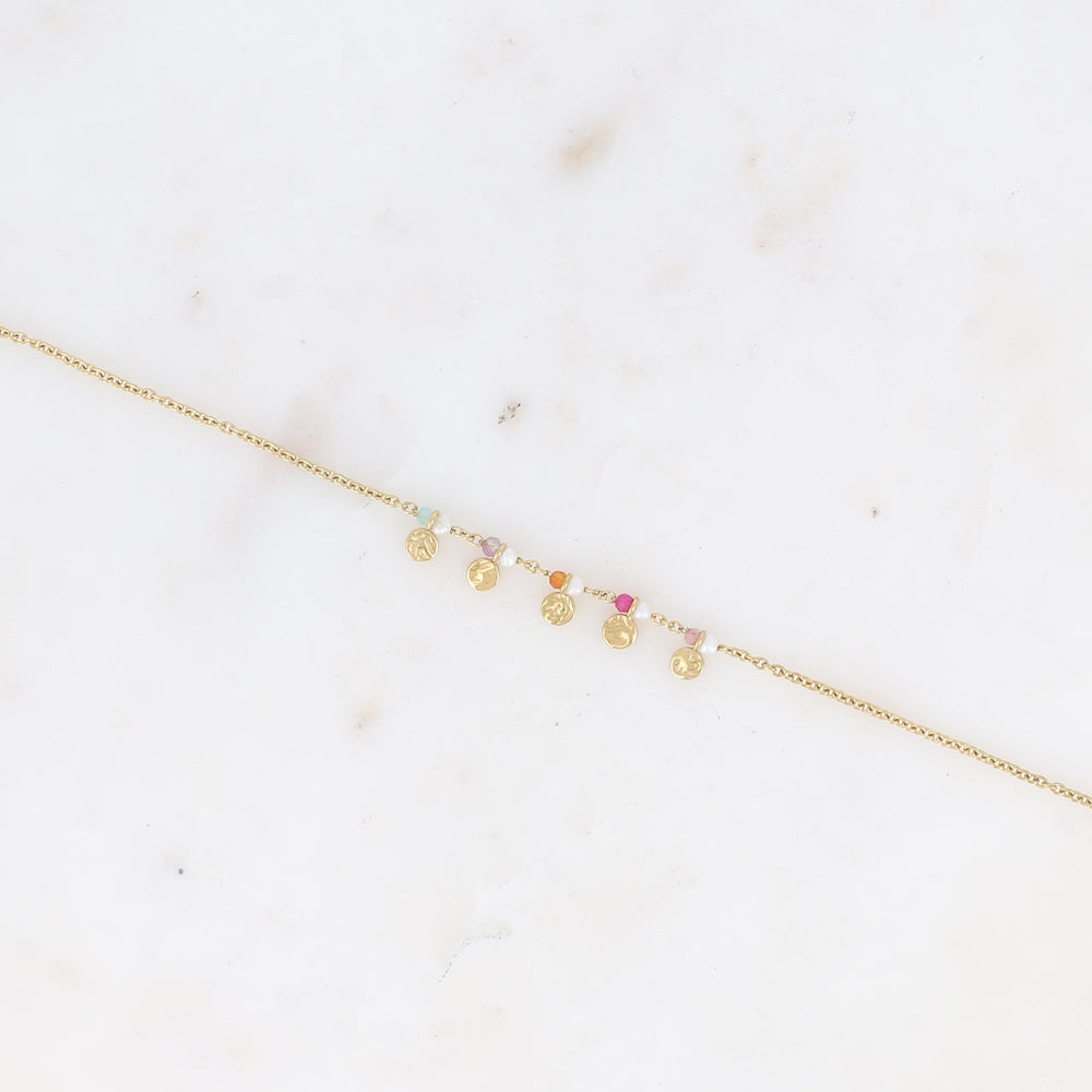 Bracelet - pampilles rondes texturées, perles oxydes de zirconium et perles d'eau douce 16+3 cm