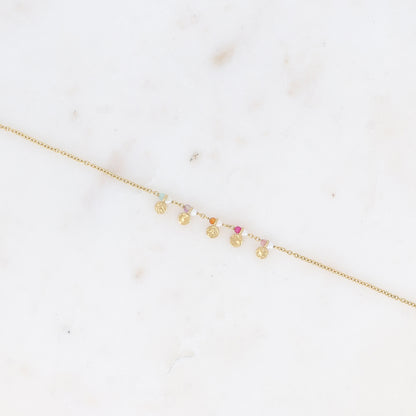 Bracelet - pampilles rondes texturées, perles oxydes de zirconium et perles d'eau douce 16+3 cm