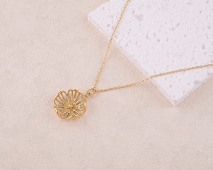 Collier avec pampille forme fleur ajourée (40+5CM)