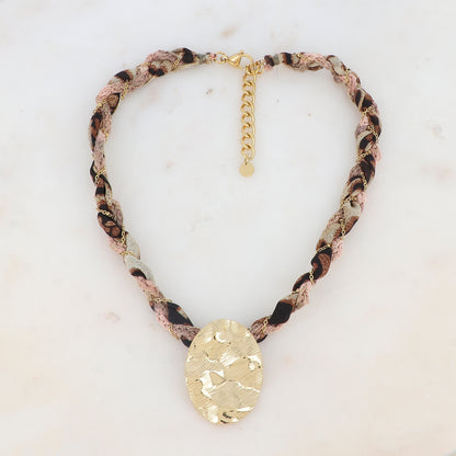Collier en tissu avec chaîne et pièces ovale ondulée texturée (40+5CM)