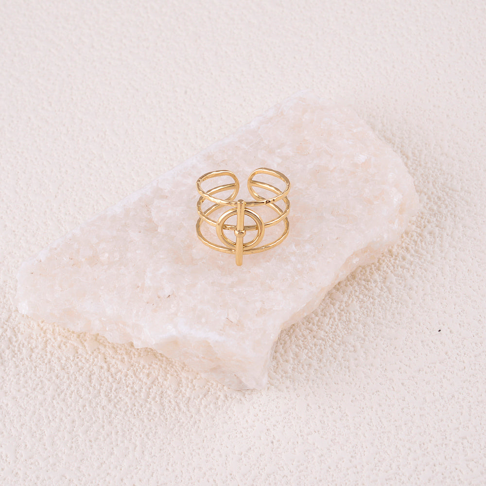Bague large - 3 rangs épais et anneau avec barre horizontale