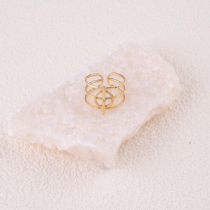 Bague large - 3 rangs épais et anneau avec barre horizontale
