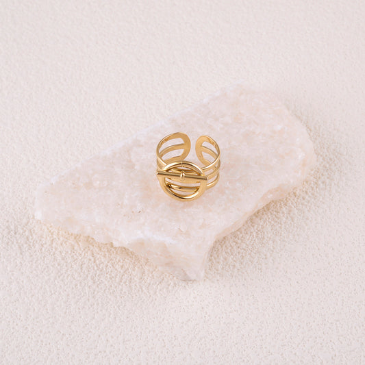 Bague large - 3 rangs épais et anneau avec barre horizontale