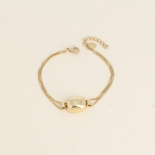 Bracelet - maille forçat alternée pincée et pendentif rectangle bombé 16+3 cm