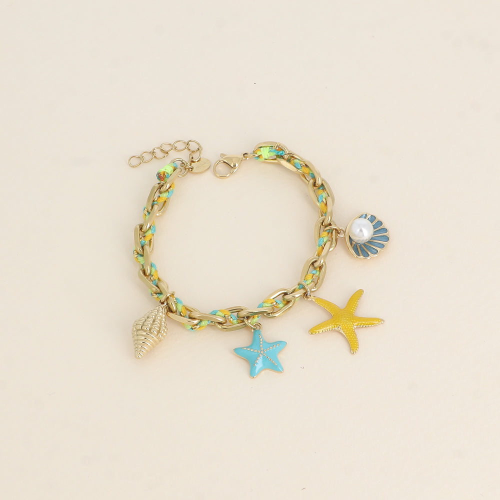 Bracelet - pampilles marins (coquillages, étoiles de mer) en émail 16,5+3 cm
