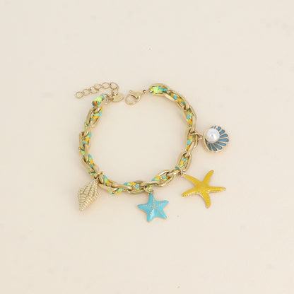 Bracelet - pampilles marins (coquillages, étoiles de mer) en émail 16,5+3 cm
