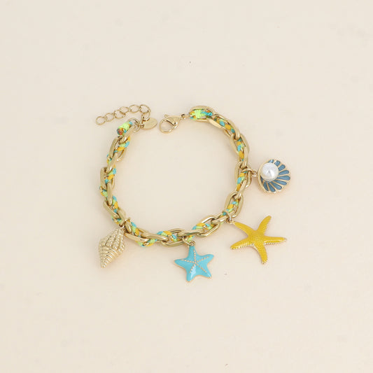 Bracelet - pampilles marins (coquillages, étoiles de mer) en émail 16,5+3 cm