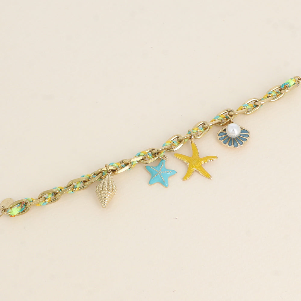 Bracelet - pampilles marins (coquillages, étoiles de mer) en émail 16,5+3 cm