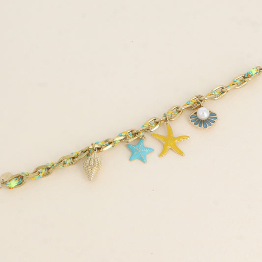 Bracelet - pampilles marins (coquillages, étoiles de mer) en émail 16,5+3 cm