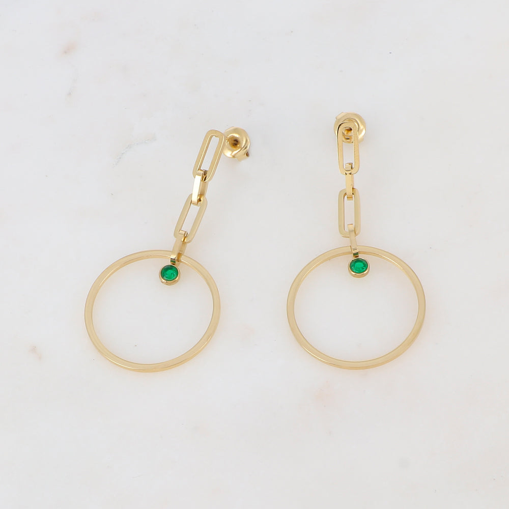 B.O à puce avec pendantes en maille, anneau et strass 2,5 x 4,9 cm