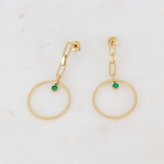 B.O à puce avec pendantes en maille, anneau et strass 2,5 x 4,9 cm