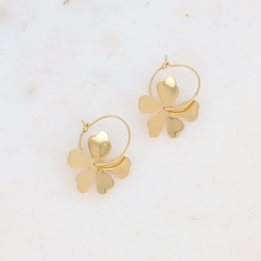 Créoles avec pampille fleur 2,2 X 3,3 cm.