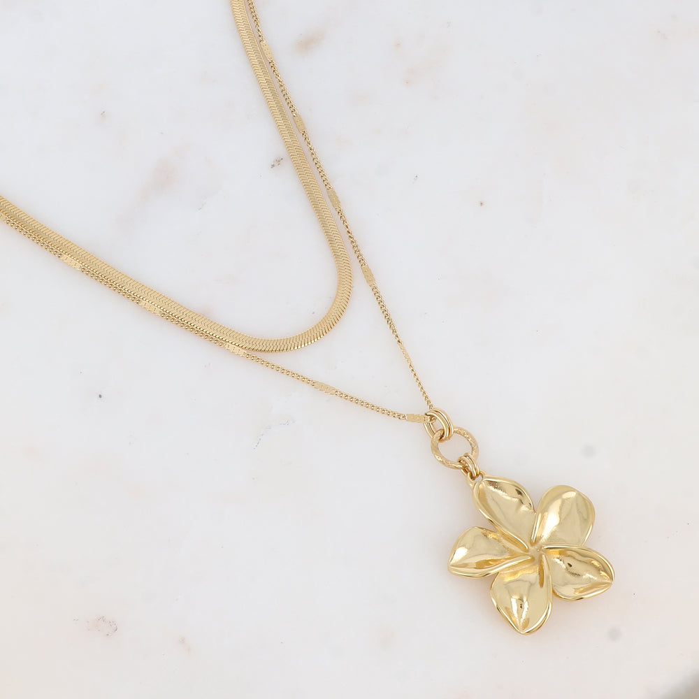Collier 2 rangs avec maille avec pendentif forme fleur (40/48+7CM)
