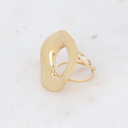 Bague 2 rangs avec pièce géométrique ondulée, effet lisse