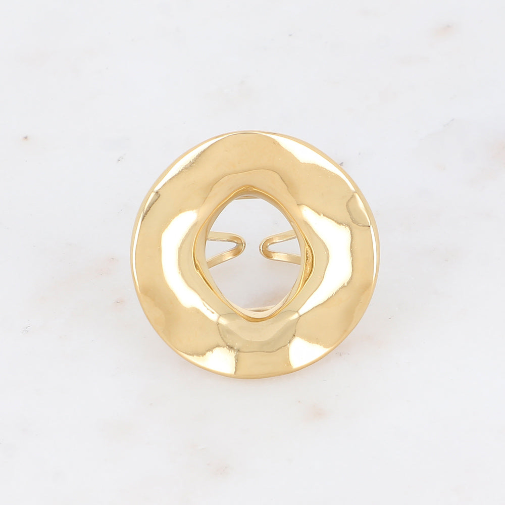 Bague 2 rangs avec pièce géométrique ondulée, effet lisse