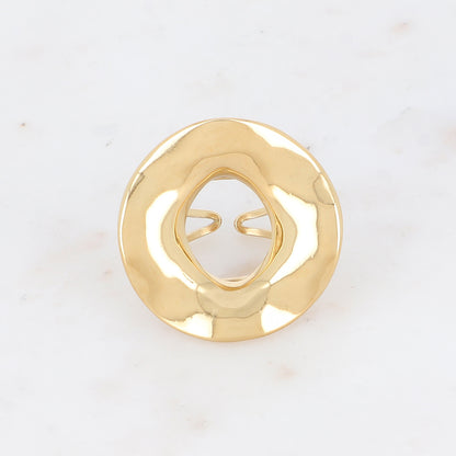 Bague 2 rangs avec pièce géométrique ondulée, effet lisse