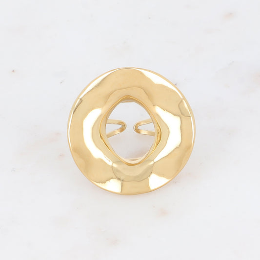 Bague 2 rangs avec pièce géométrique ondulée, effet lisse