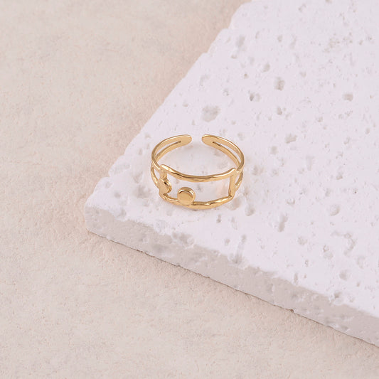 Bague 2 rangs avec anneau rectangulaire martelée