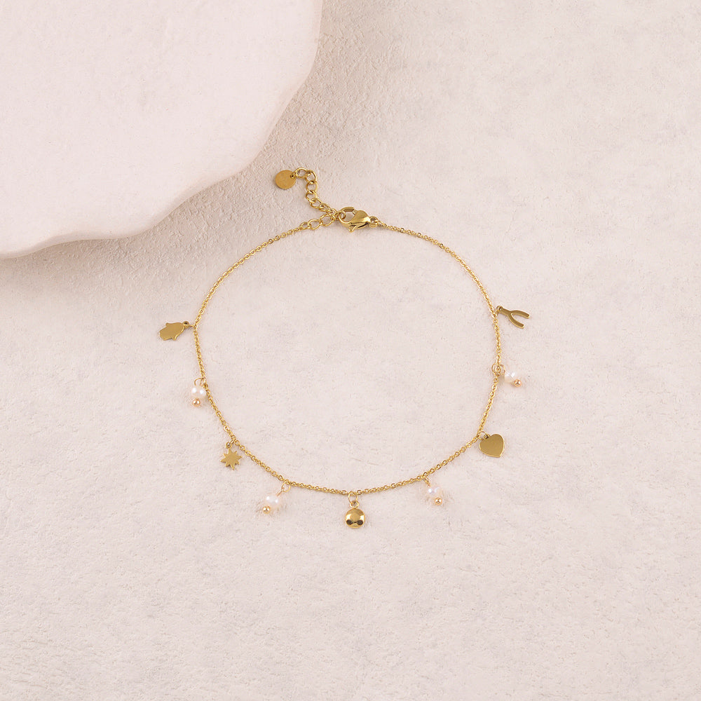 Chaine de cheville avec pampilles, perles d'eau douce (22+3CM)