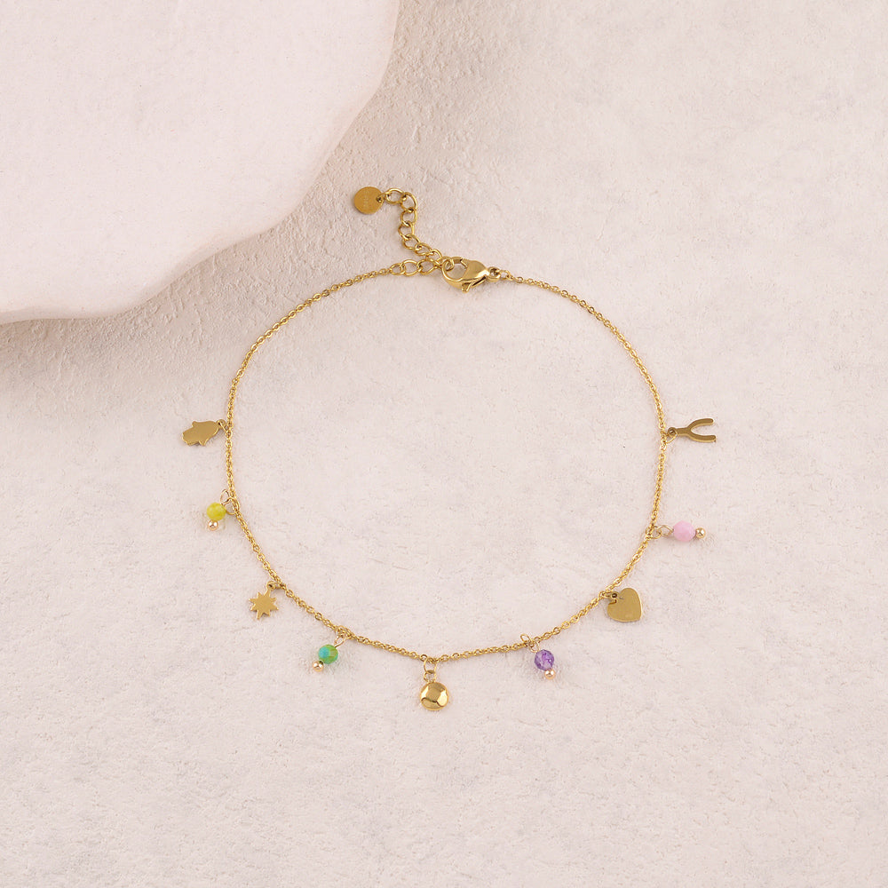 Chaine de cheville avec pampilles, pierres naturelles (22+3CM)