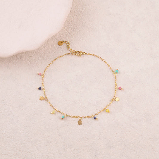 Chaine de cheville avec étoiles, pierres naturelles (22+3CM)