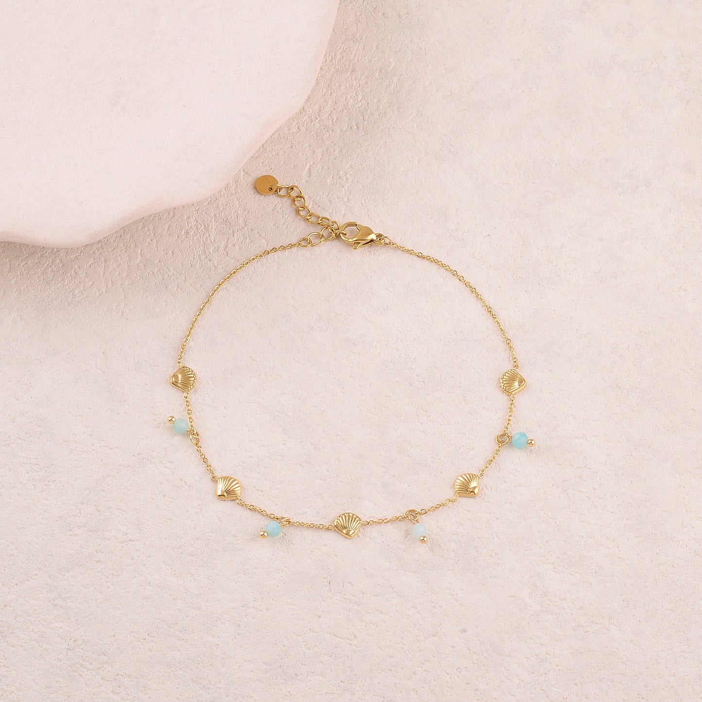 Chaine de cheville avec coquillages, pierres naturelles (22+3CM)