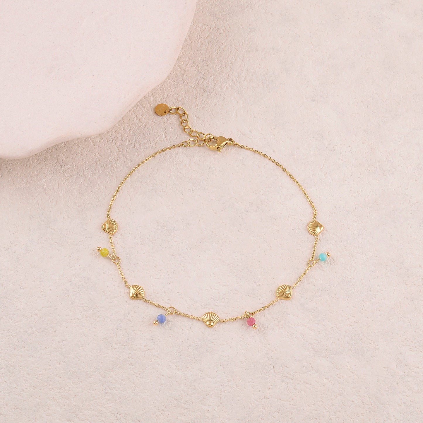 Chaine de cheville avec coquillages, pierres naturelles (22+3CM)