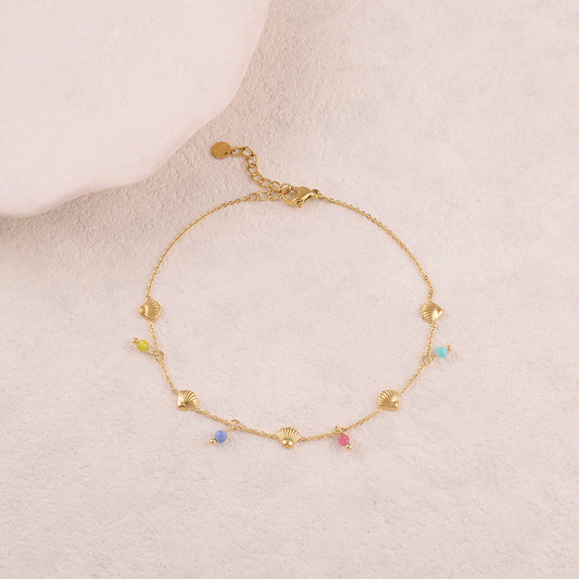 Chaine de cheville avec coquillages, pierres naturelles (22+3CM)