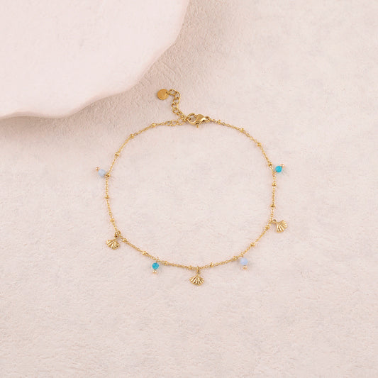 Chaine de cheville avec feuilles de ginkgo, pierres naturelles (22+3CM)