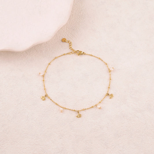 Chaine de cheville avec feuilles de ginkgo, perles d'eau douce (22+3CM)
