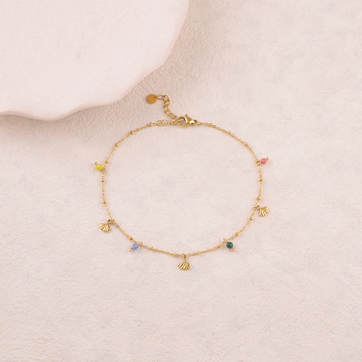 Chaine de cheville avec feuilles de ginkgo, pierres naturelles (22+3CM)
