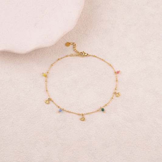 Chaine de cheville avec feuilles de ginkgo, pierres naturelles (22+3CM)