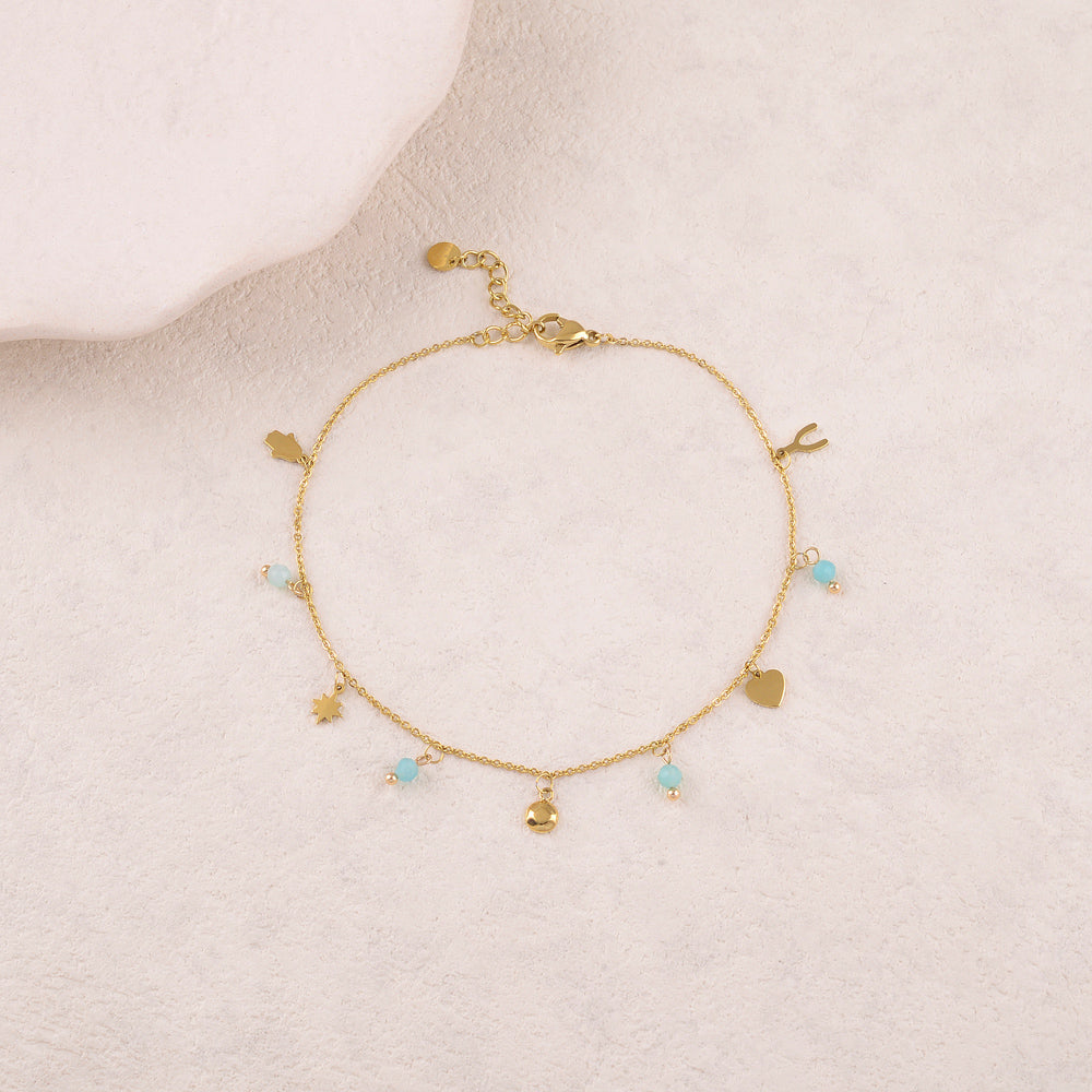 Chaine de cheville avec pampilles, pierres naturelles (22+3CM)