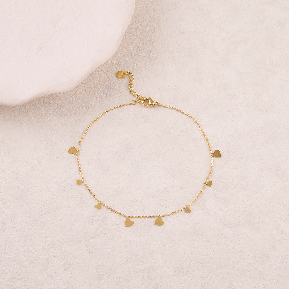 Chaine de cheville avec pampilles cœurs (22+3CM)
