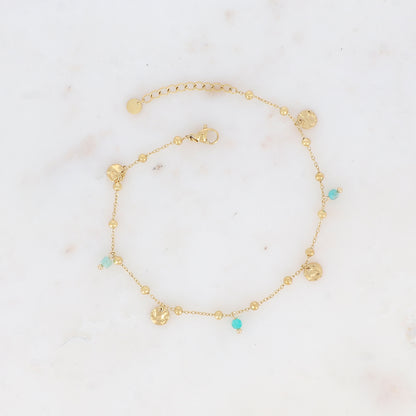 Chaine de cheville avec boules, pampilles rondes et pierres naturelles (22+3CM)