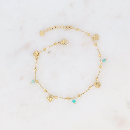 Chaine de cheville avec boules, pampilles rondes et pierres naturelles (22+3CM)