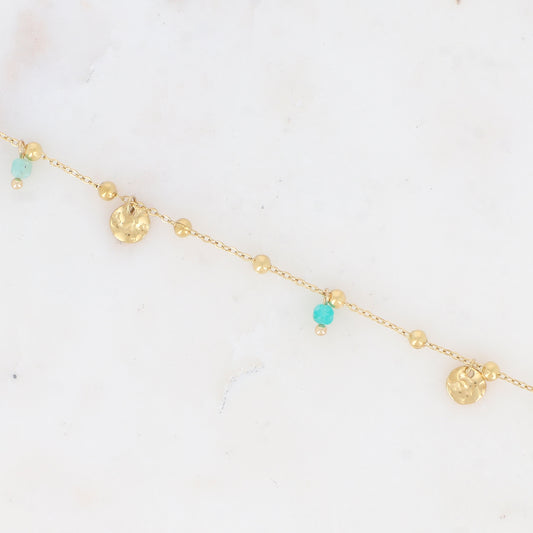 Chaine de cheville avec boules, pampilles rondes et pierres naturelles (22+3CM)