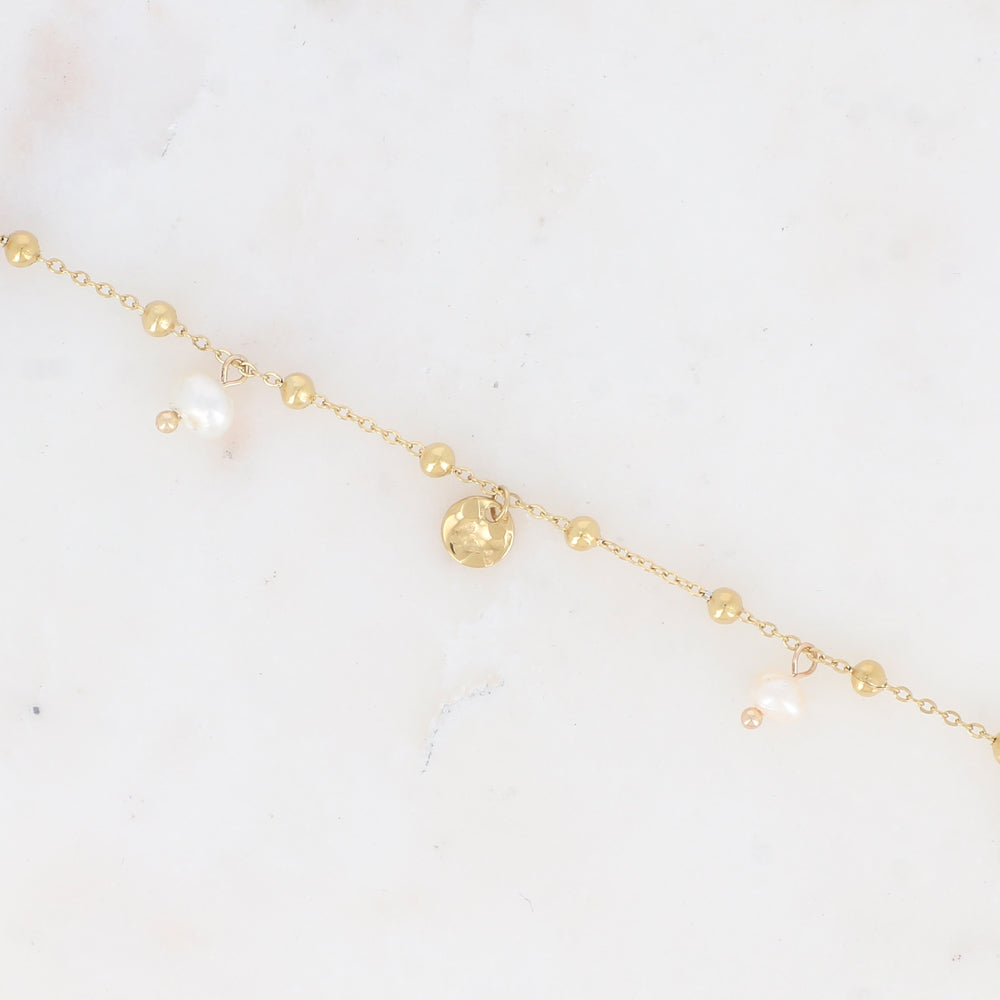 Chaine de cheville avec boules, pampilles rondes et perles d'eau douce (22+3CM)