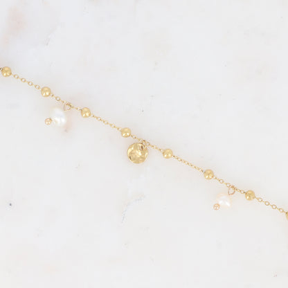 Chaine de cheville avec boules, pampilles rondes et perles d'eau douce (22+3CM)